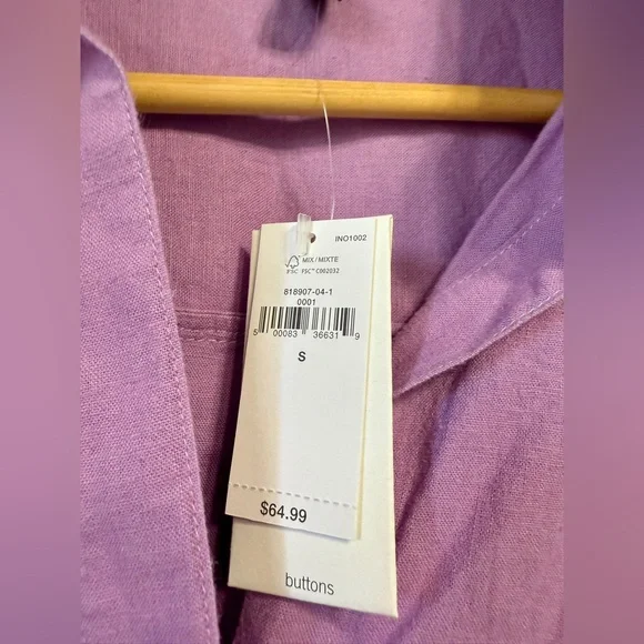 Banana Republic LINEN Bkend OVERSIZED BUTTON DOWN SHIRT DRIED LAVENDAR Size S - Picture 5 of 5